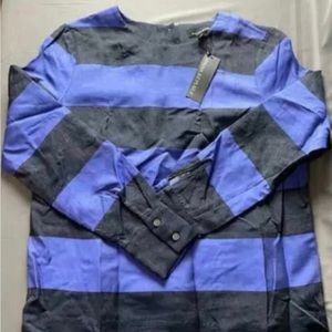 Banana Republic Woman's Black and Blue Striped Blouse